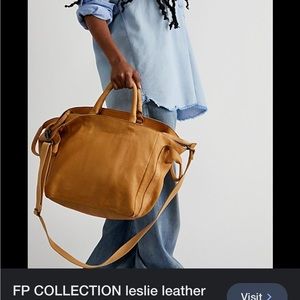 Free People  Leslie Leather Tote Crossbody Bag Tan One Size